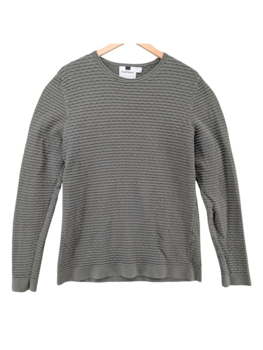 Topman Weave Textured Sweater Mens Grey Long Sleeve Cotton Pullover Size L